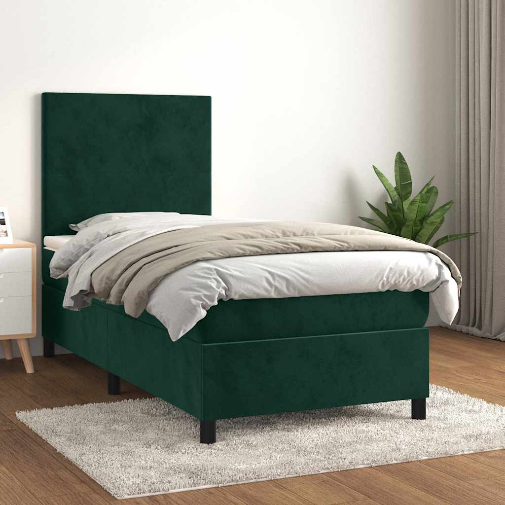 Box spring krevet s madracem tamnozeleni 90x190 cm baršunasti