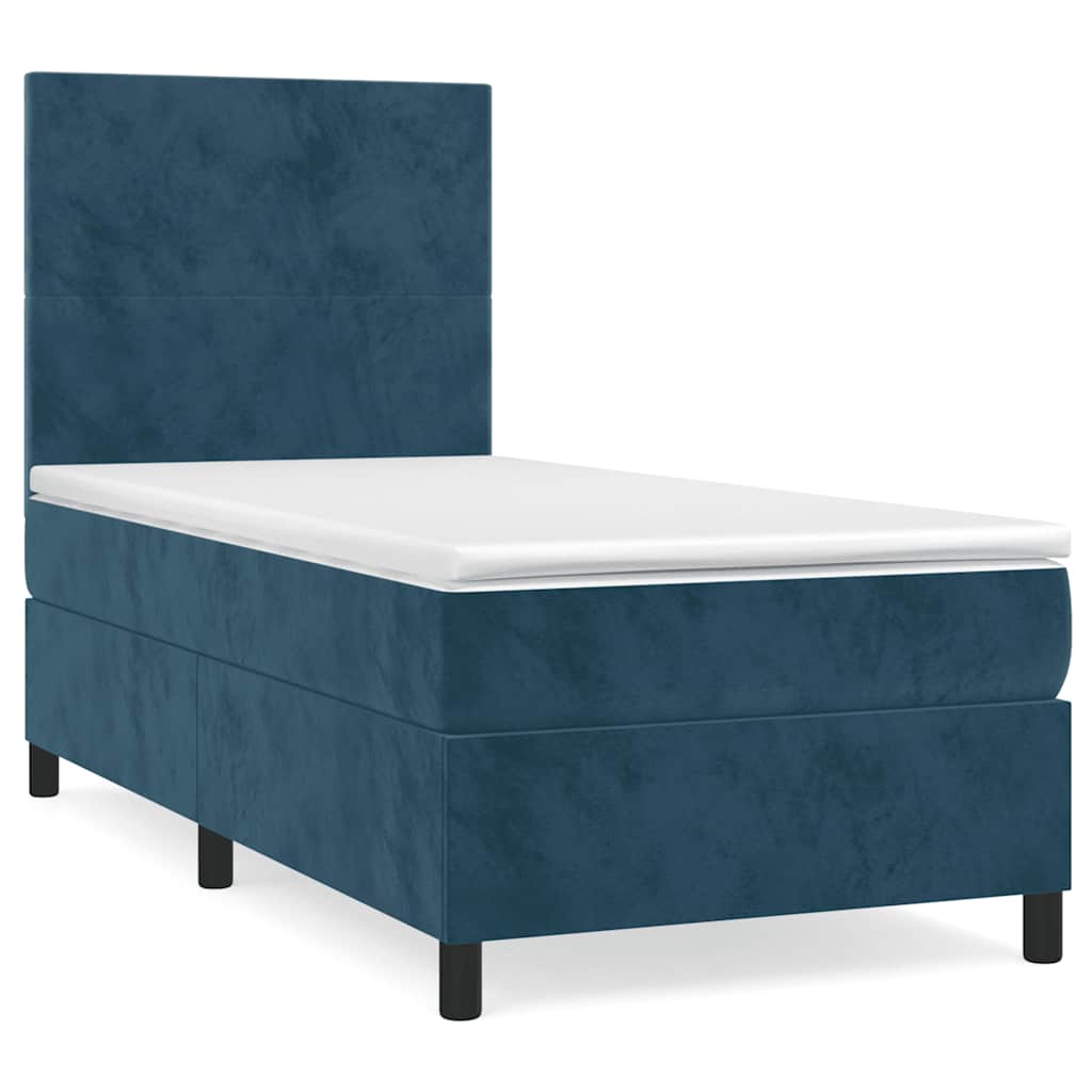 Box spring krevet s madracem tamnoplavi 90x200 cm baršunasti