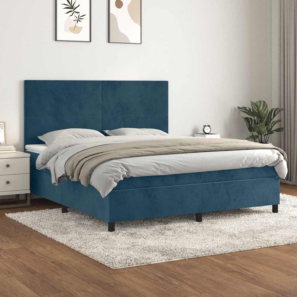 Krevet s oprugama i madracem tamnoplavi 160x200 cm baršunasti
