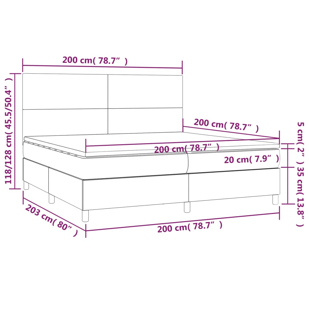 Krevet s oprugama i madracem tamnosivi 200x200 cm baršunasti