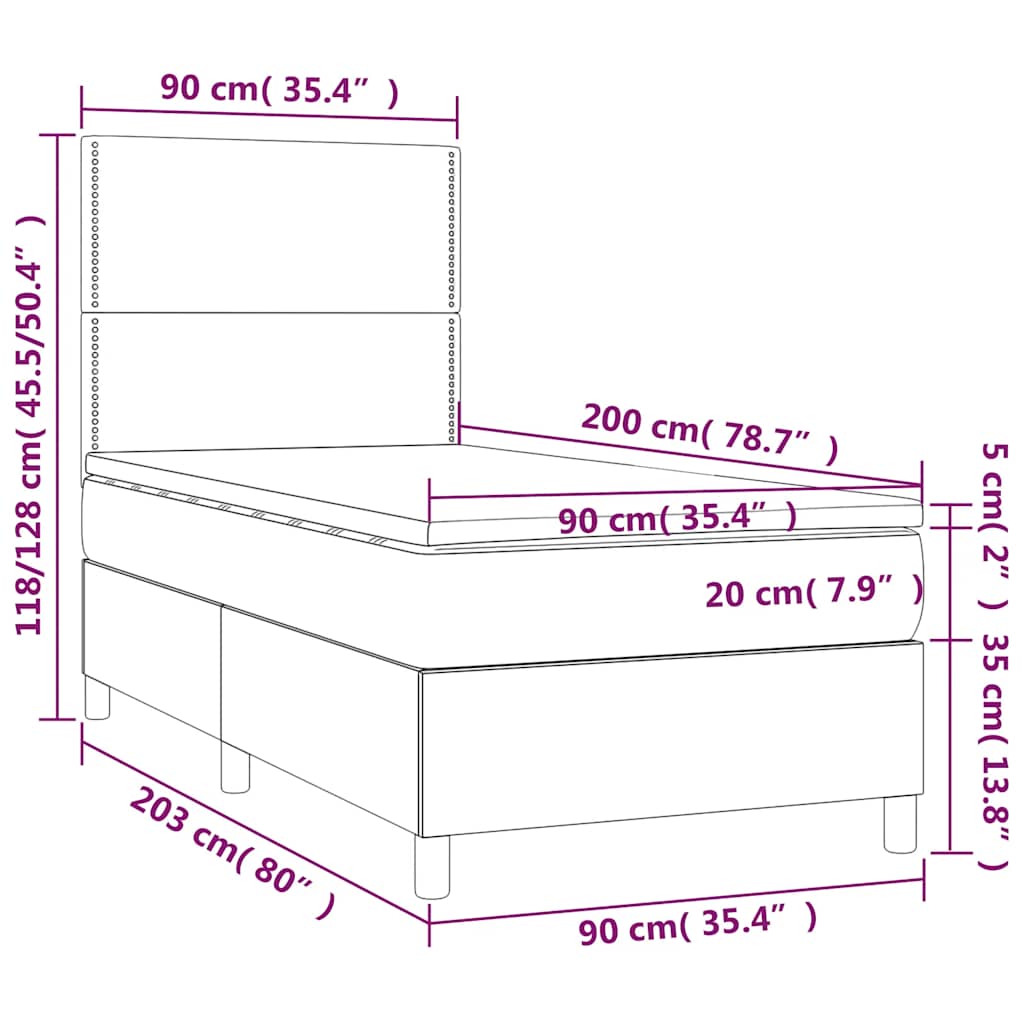 Box spring krevet s madracem tamnoplavi 90x200 cm baršunasti
