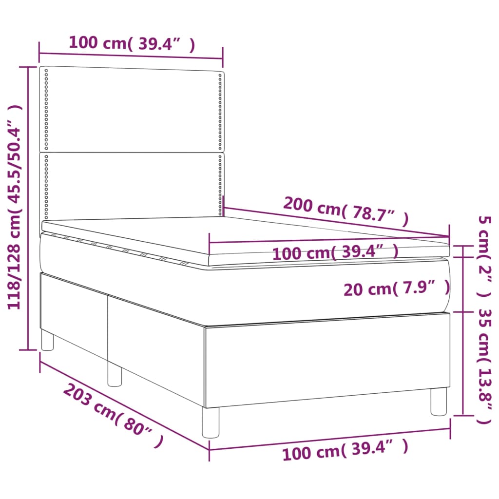 Box spring krevet s madracem tamnosivi 100x200 cm baršunasti