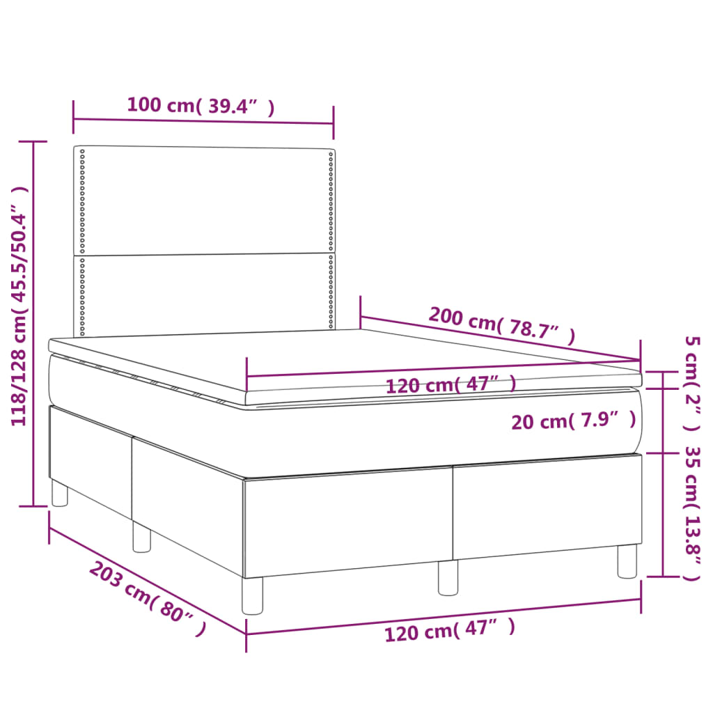 Box spring krevet s madracem svjetlosivi 120x200 cm baršunasti