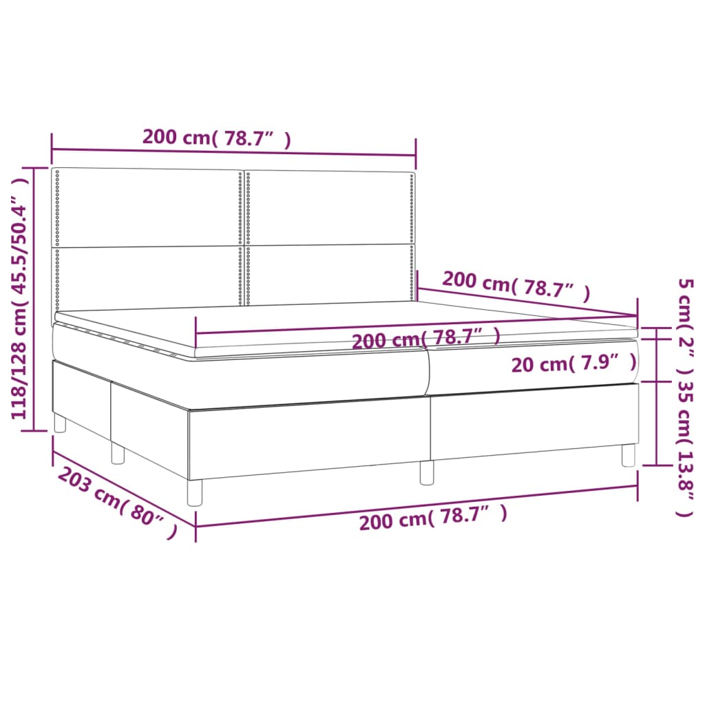 Krevet s oprugama i madracem tamnosivi 200x200 cm baršunasti