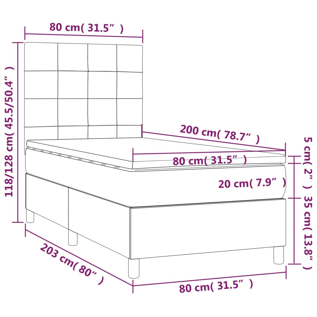 Box spring krevet s madracem tamnosivi 80 x 200 cm baršunasti