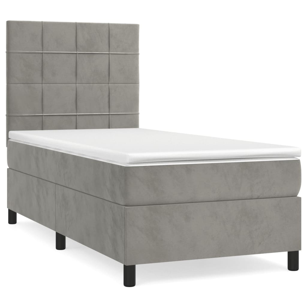 Box spring krevet s madracem svjetlosivi 90x190 cm baršunasti