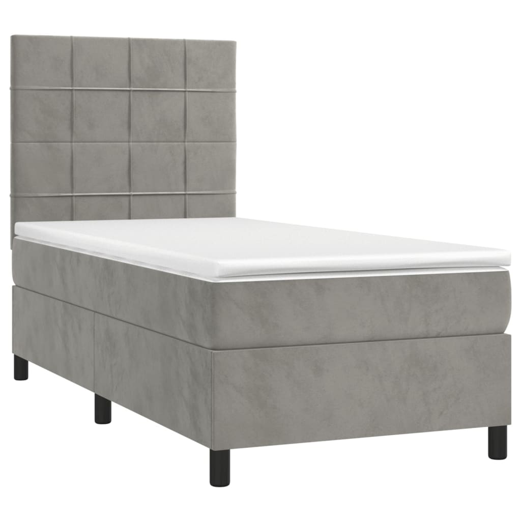 Box spring krevet s madracem svjetlosivi 90x190 cm baršunasti