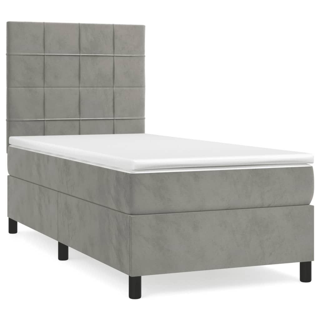 Box spring krevet s madracem svjetlosivi 90x190 cm baršunasti