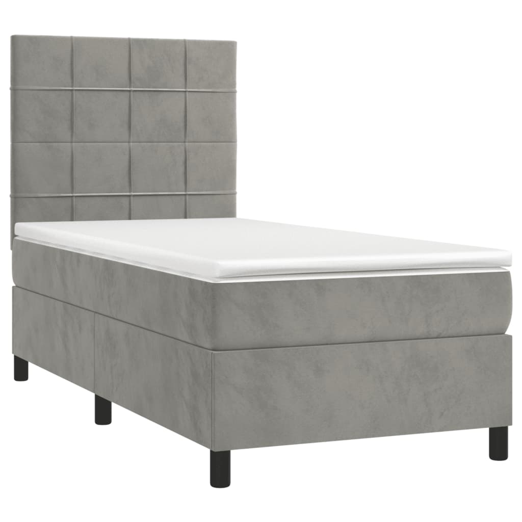 Box spring krevet s madracem svjetlosivi 90x190 cm baršunasti