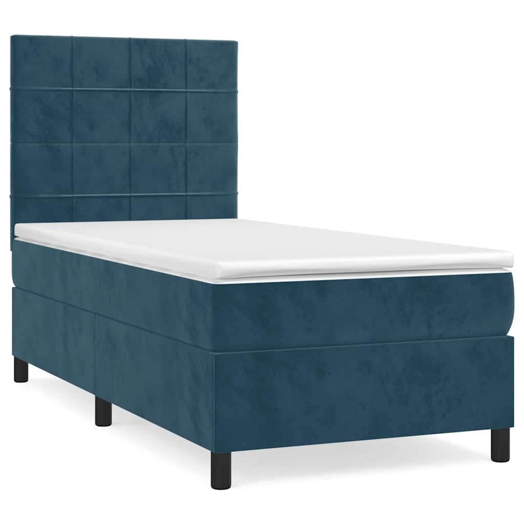 Box spring krevet s madracem tamnoplavi 90x200 cm baršunasti