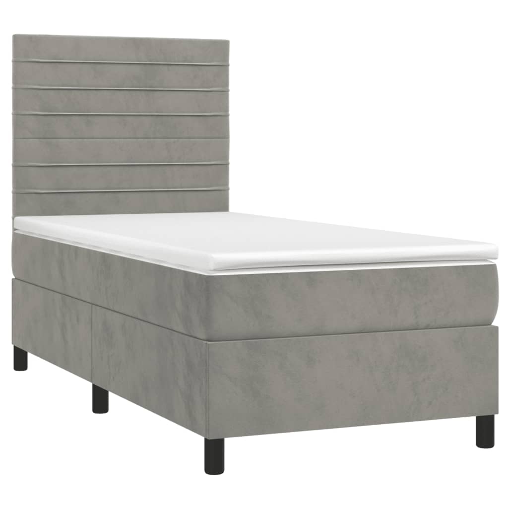 Box spring krevet s madracem svjetlosivi 90x190 cm baršunasti