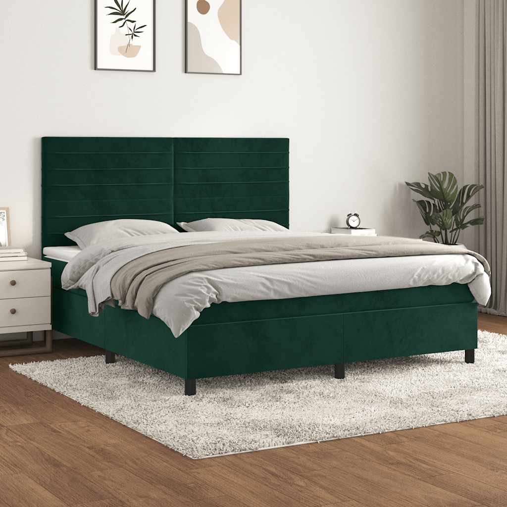 Krevet s oprugama i madracem tamnozeleni 160x200 cm baršunasti