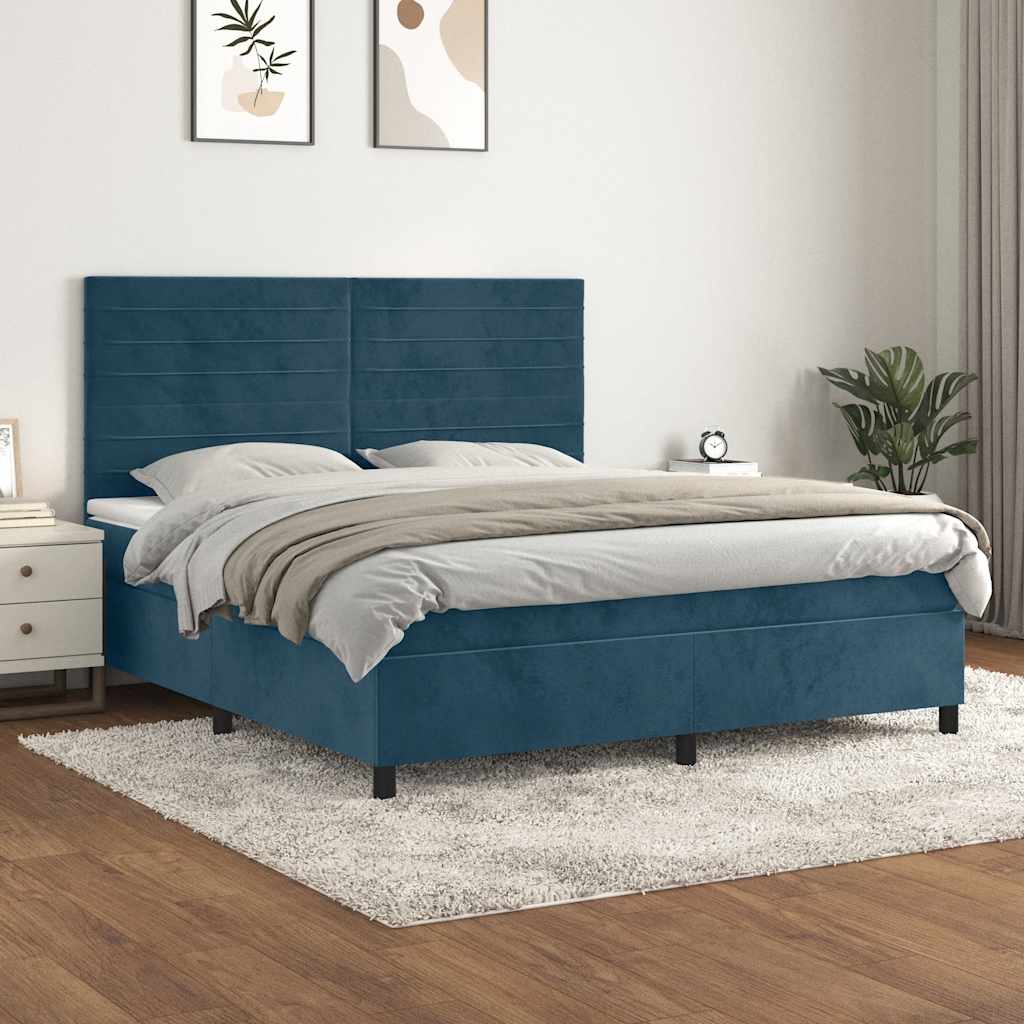 Krevet s oprugama i madracem tamnoplavi 180x200 cm baršunasti