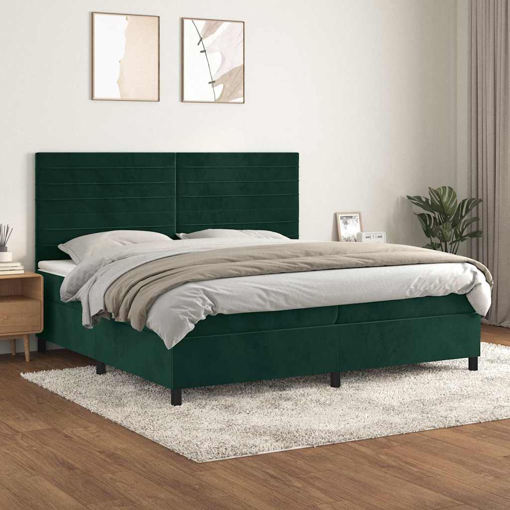 Krevet s oprugama i madracem tamnozeleni 200x200 cm baršunasti