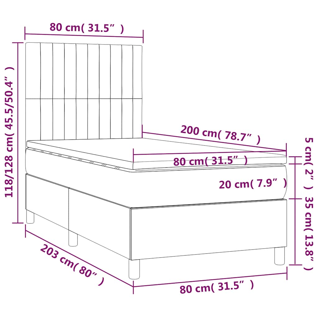 Box spring krevet s madracem tamnozeleni 80 x 200 cm baršunasti