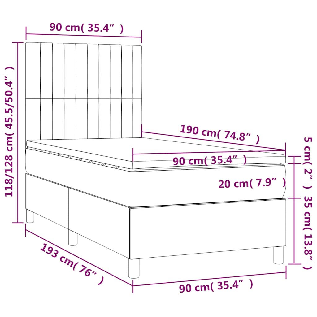 Box spring krevet s madracem tamnozeleni 90x190 cm baršunasti