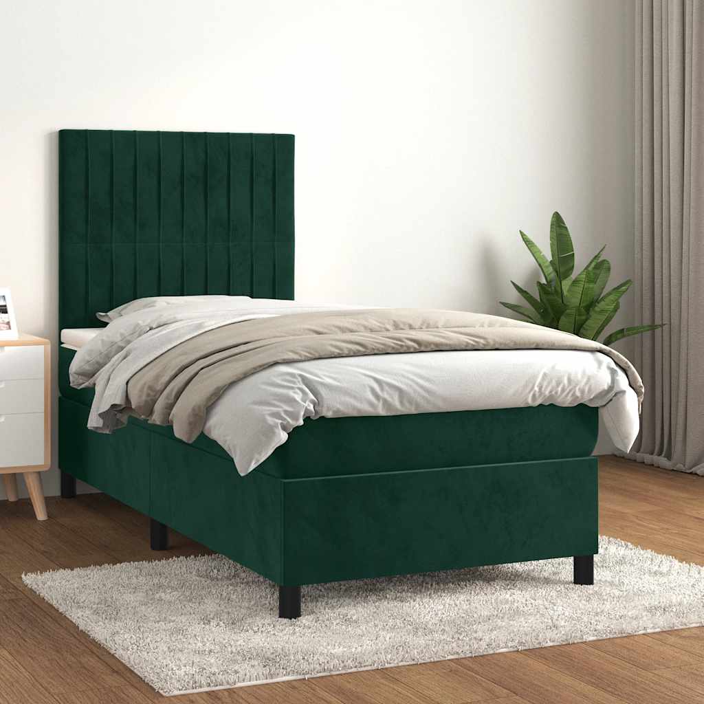 Box spring krevet s madracem tamnozeleni 90x190 cm baršunasti