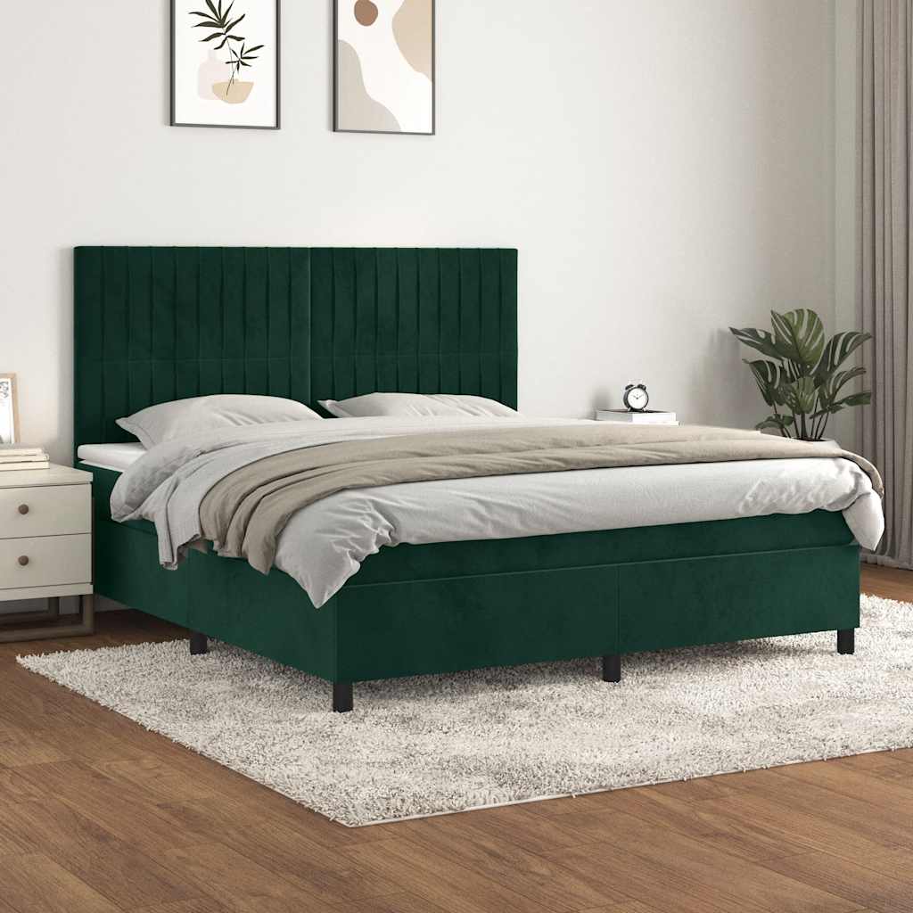 Krevet s oprugama i madracem tamnozeleni 160x200 cm baršunasti