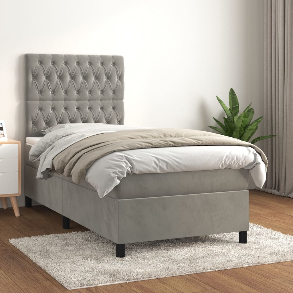 Box spring krevet s madracem svjetlosivi 80 x 200 cm baršunasti