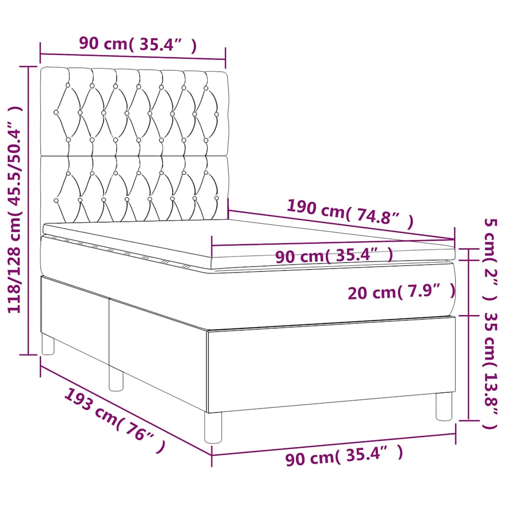 Box spring krevet s madracem tamnozeleni 90x190 cm baršunasti