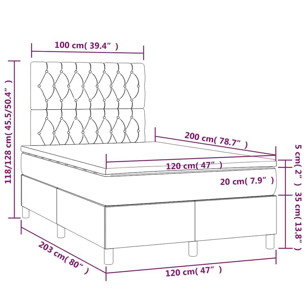 Box spring krevet s madracem tamnoplavi 120 x 200 cm baršunasti