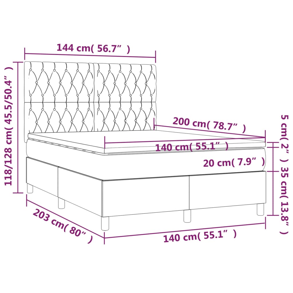 Krevet s oprugama i madracem tamnosivi 140x200 cm baršunasti