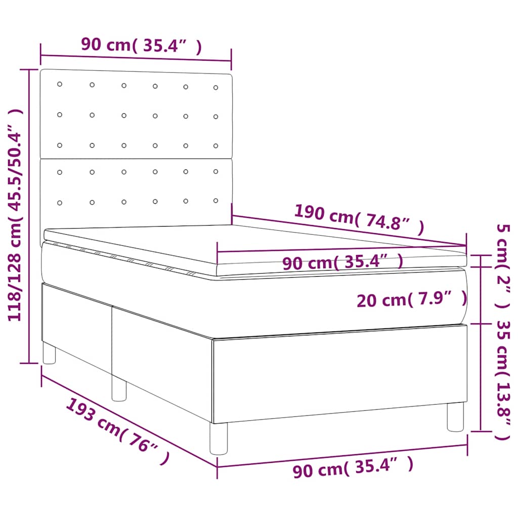Box spring krevet s madracem tamnozeleni 90x190 cm baršunasti