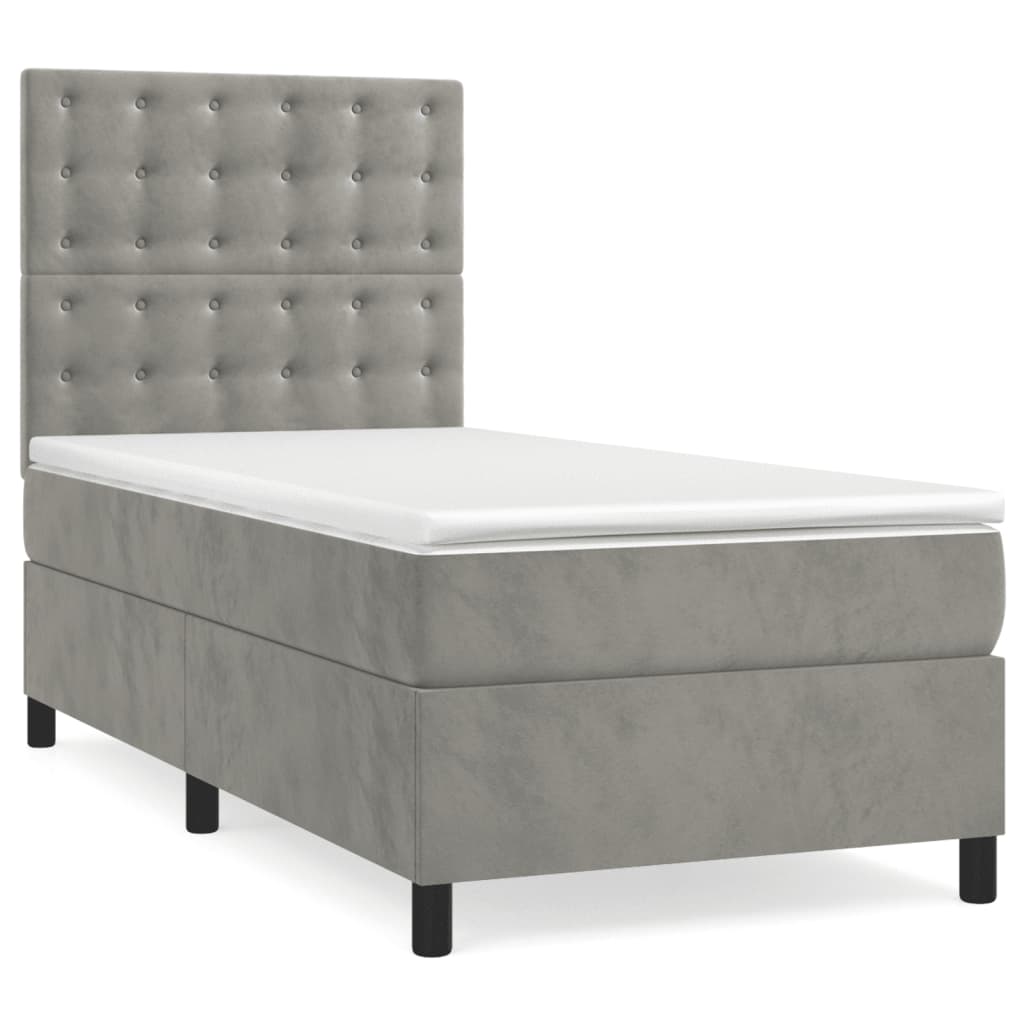 Box spring krevet s madracem svjetlosivi 90x190 cm baršunasti