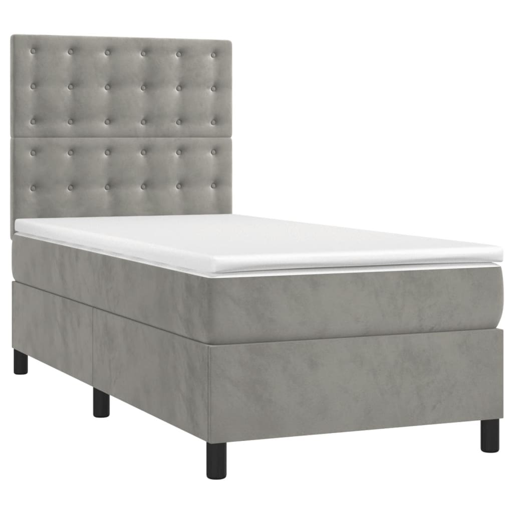 Box spring krevet s madracem svjetlosivi 90x190 cm baršunasti