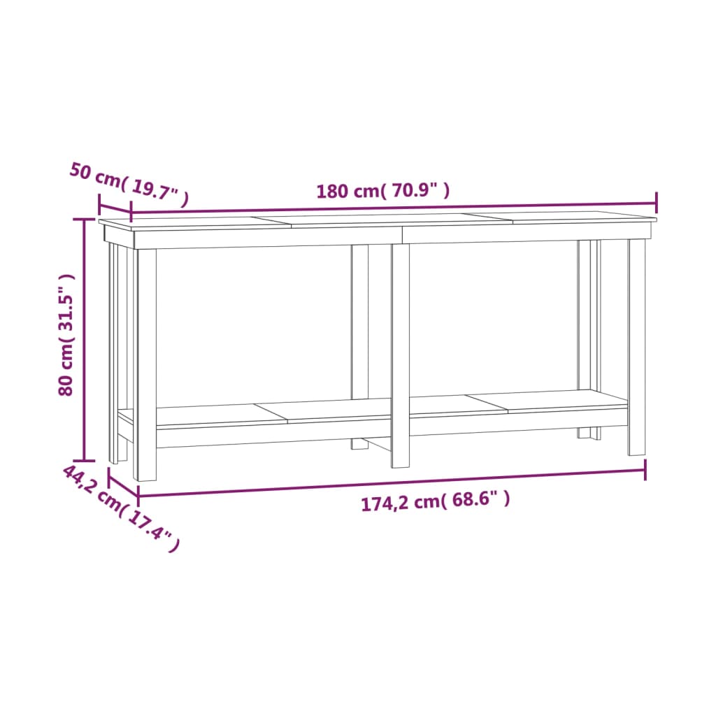 Radni stol Crna 180x50x80 cm od masivne borovine
