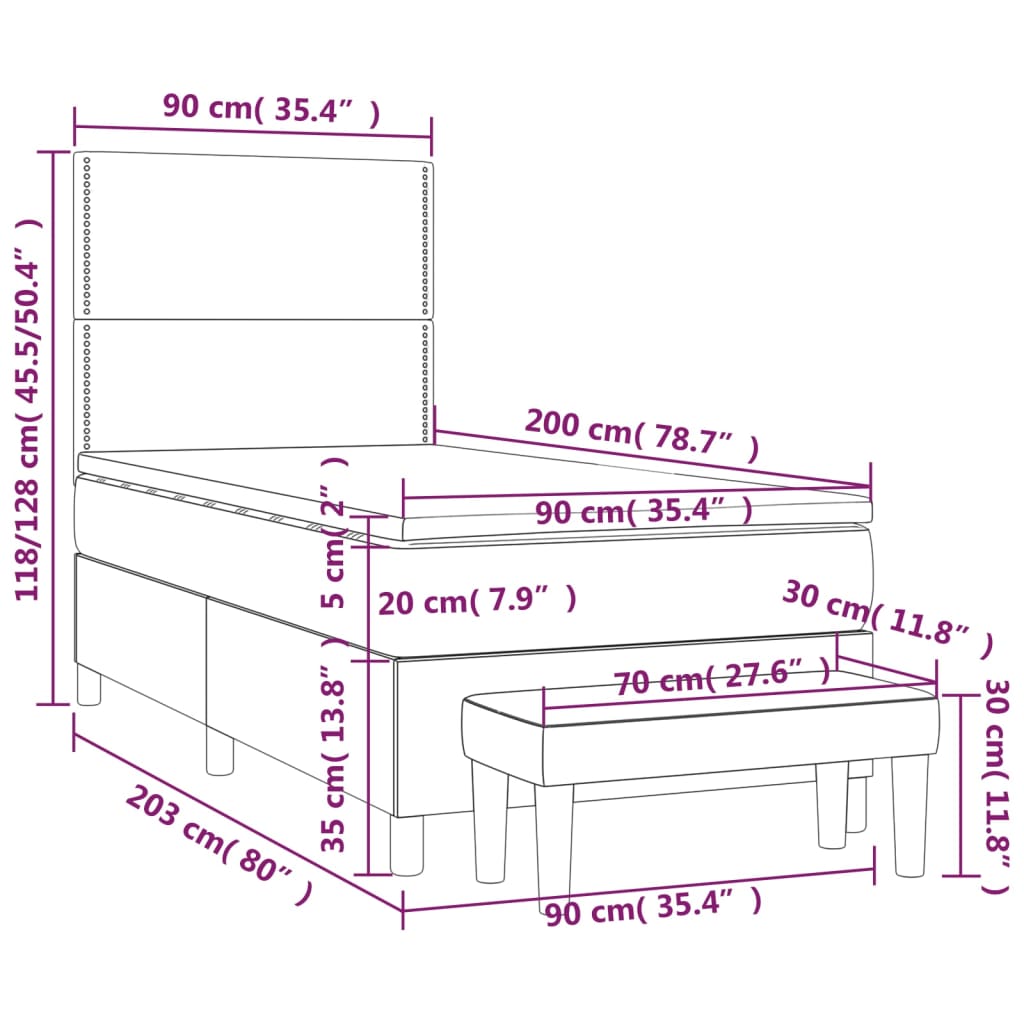 Krevet s oprugama i madracem krem 90 x 200 cm od tkanine