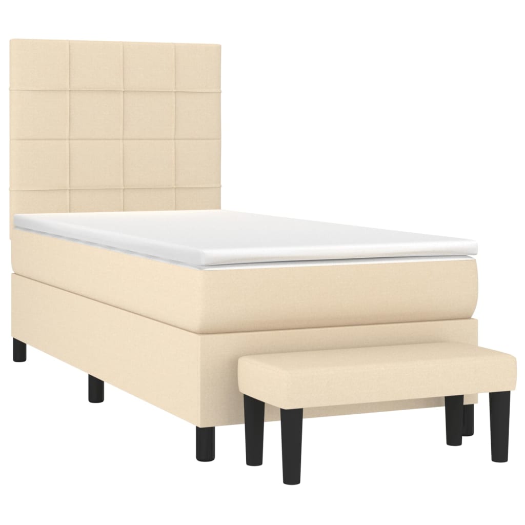 Krevet s oprugama i madracem krem 90 x 190 cm od tkanine