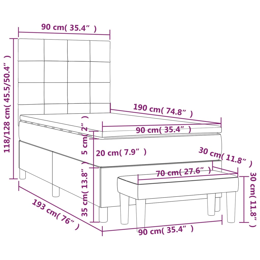Krevet s oprugama i madracem krem 90 x 190 cm od tkanine