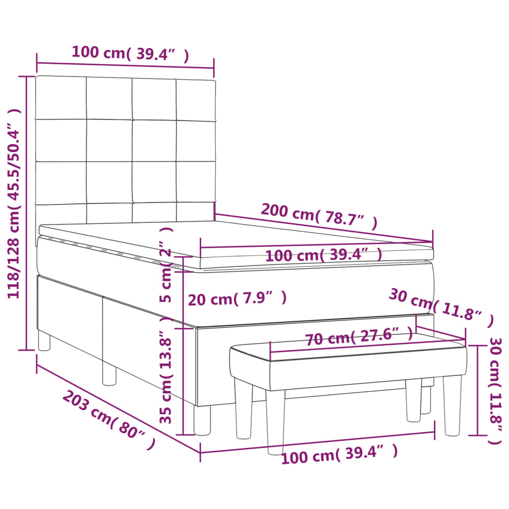 Krevet s oprugama i madracem krem 100 x 200 cm od tkanine