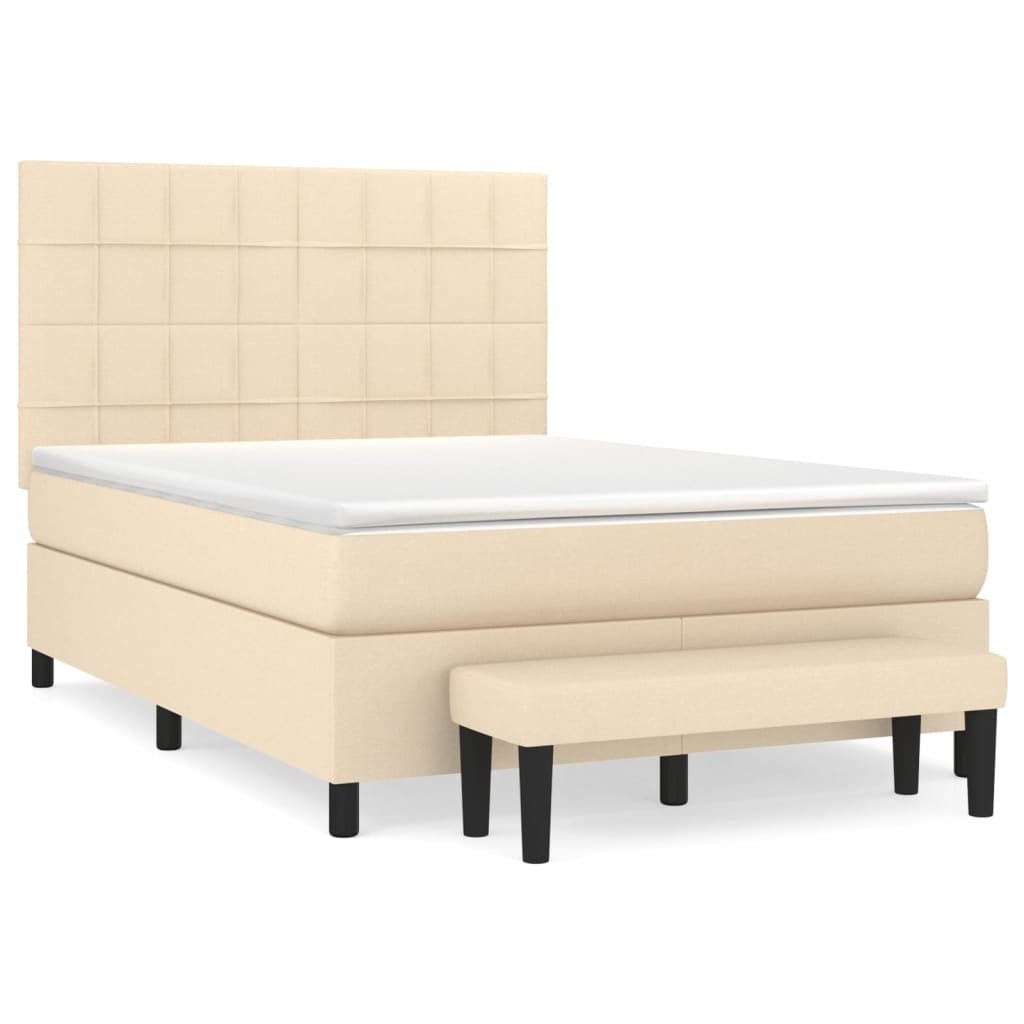 Krevet s oprugama i madracem krem 140 x 190 cm od tkanine