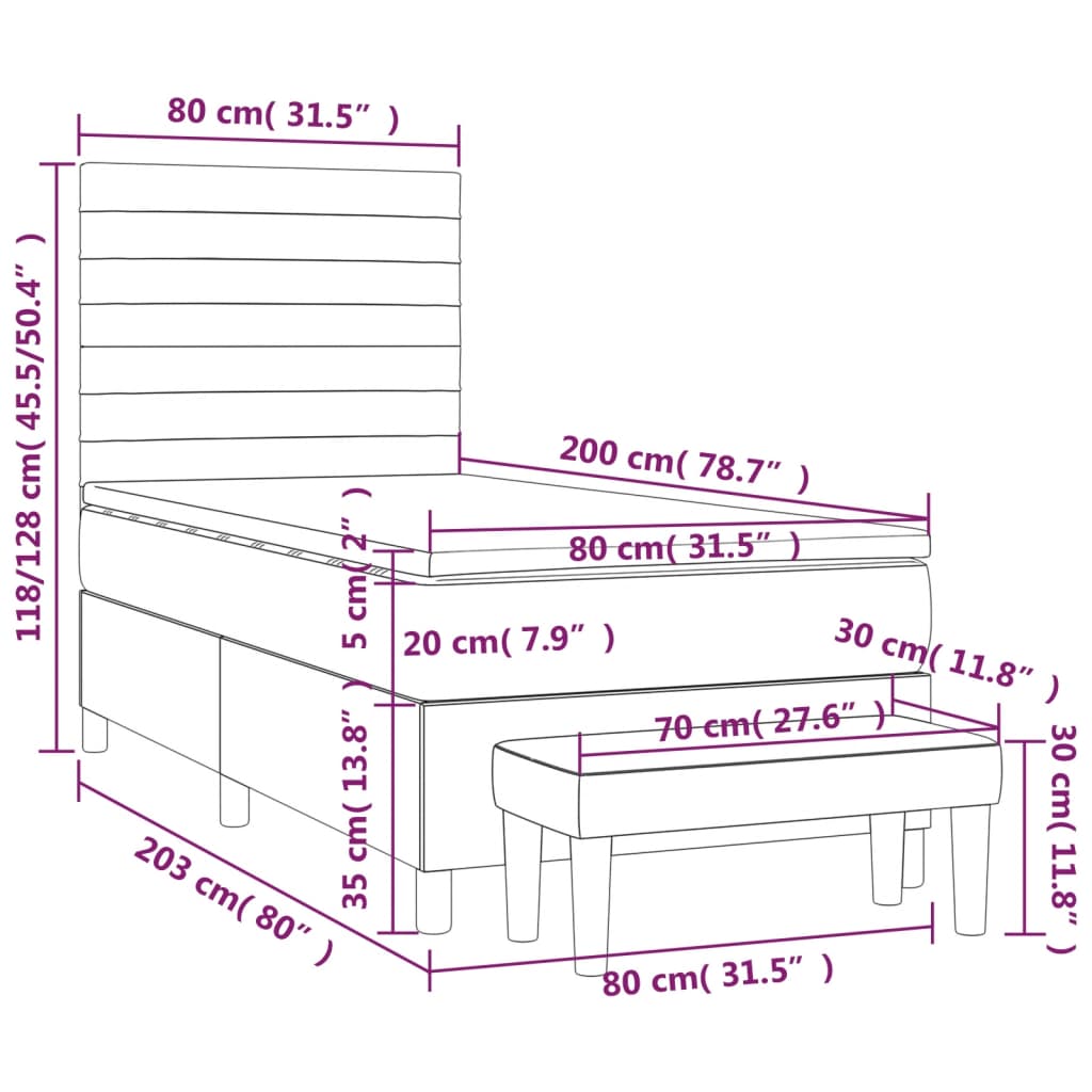 Krevet s oprugama i madracem plavi 80x200 cm od tkanine