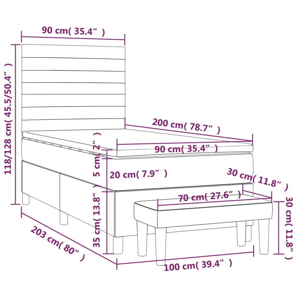 Krevet s oprugama i madracem smeđesivi 90x200 cm od tkanine