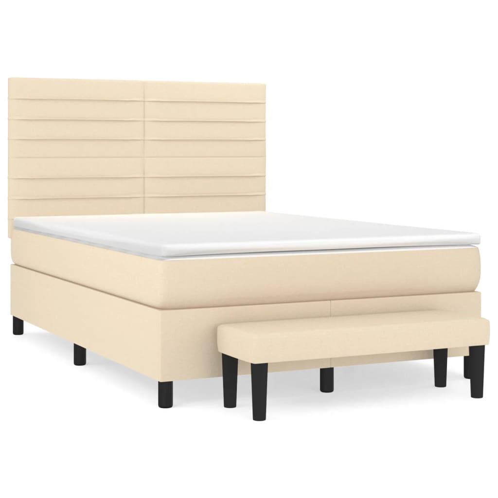 Krevet s oprugama i madracem krem 140 x 190 cm od tkanine