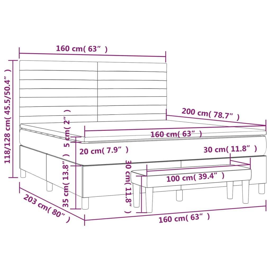 Krevet box spring s madracem svjetlosiva 160x200 cm tkanina
