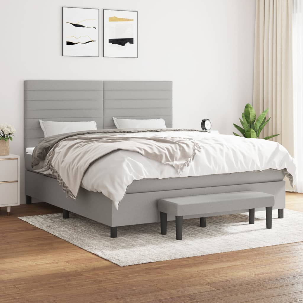 Krevet box spring s madracem svjetlosiva 160x200 cm tkanina