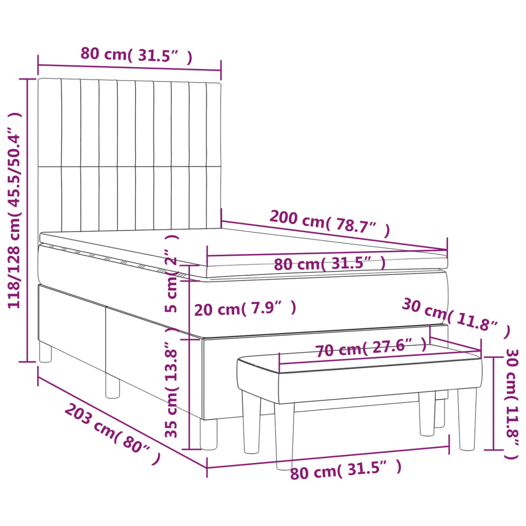 Box spring krevet s madracem crni 80 x 200 cm od tkanine