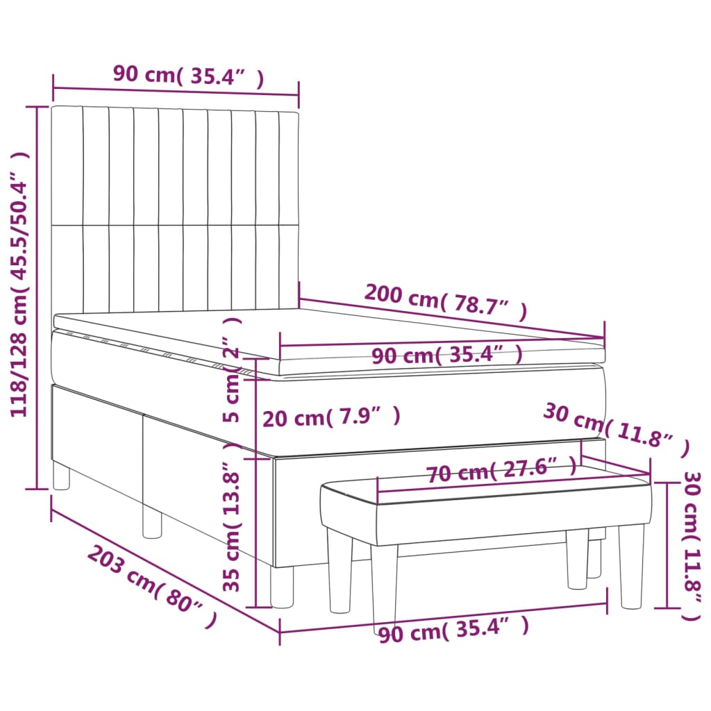 Krevet s oprugama i madracem crni 90x200 cm od tkanine