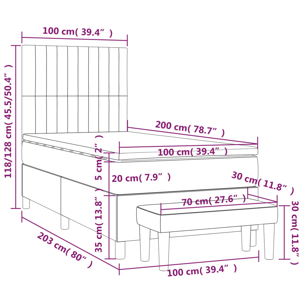 Krevet s oprugama i madracem crni 100 x 200 cm od tkanine