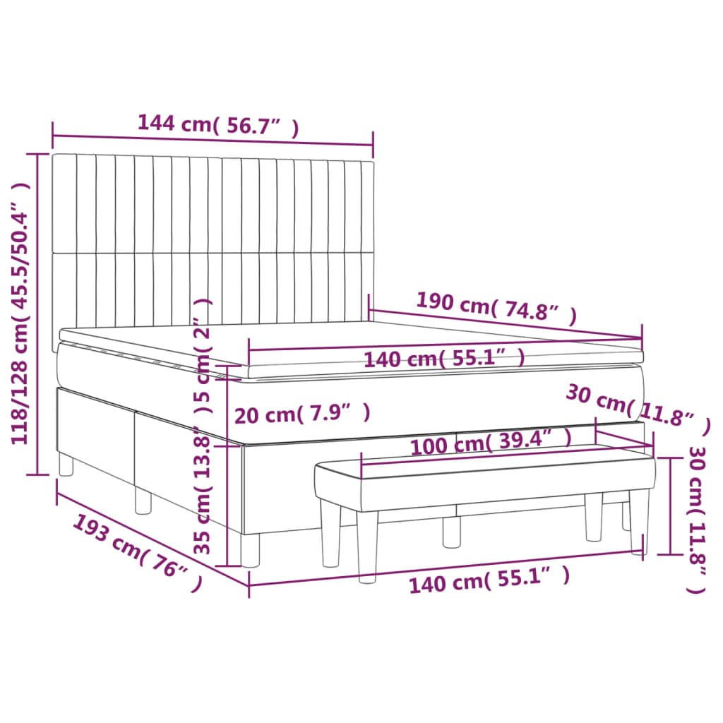 Krevet s oprugama i madracem plavi 140 x 190 cm od tkanine