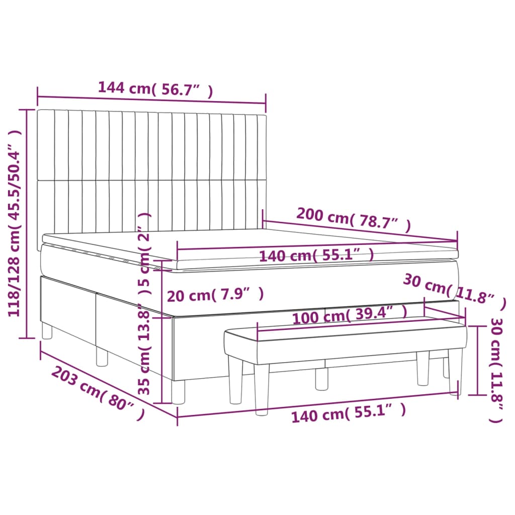 Krevet s oprugama i madracem plavi 140x200 cm od tkanine