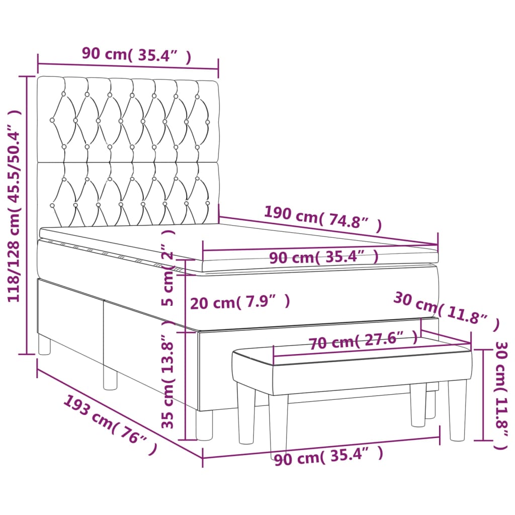 Box spring krevet s madracem svjetlosivi 90x190 cm od tkanine