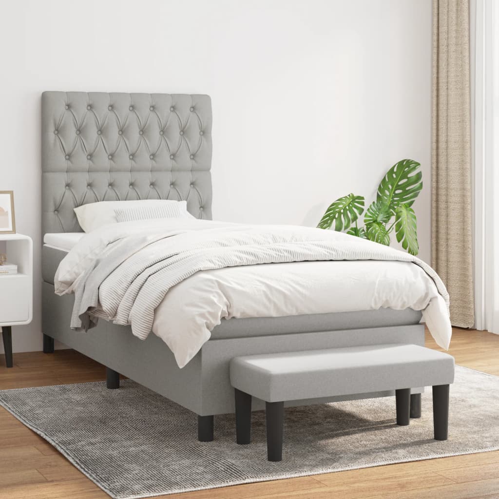 Box spring krevet s madracem svjetlosivi 90x190 cm od tkanine