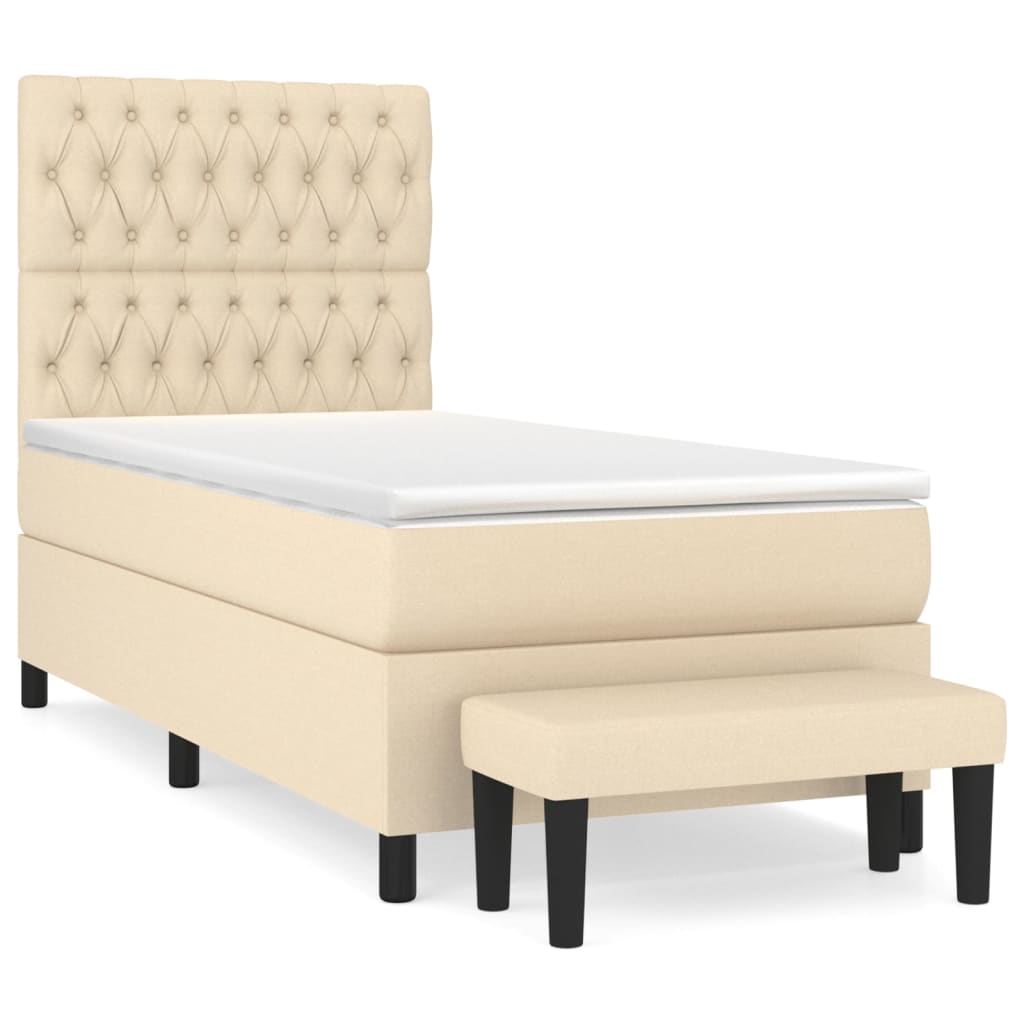 Krevet s oprugama i madracem krem 90 x 190 cm od tkanine