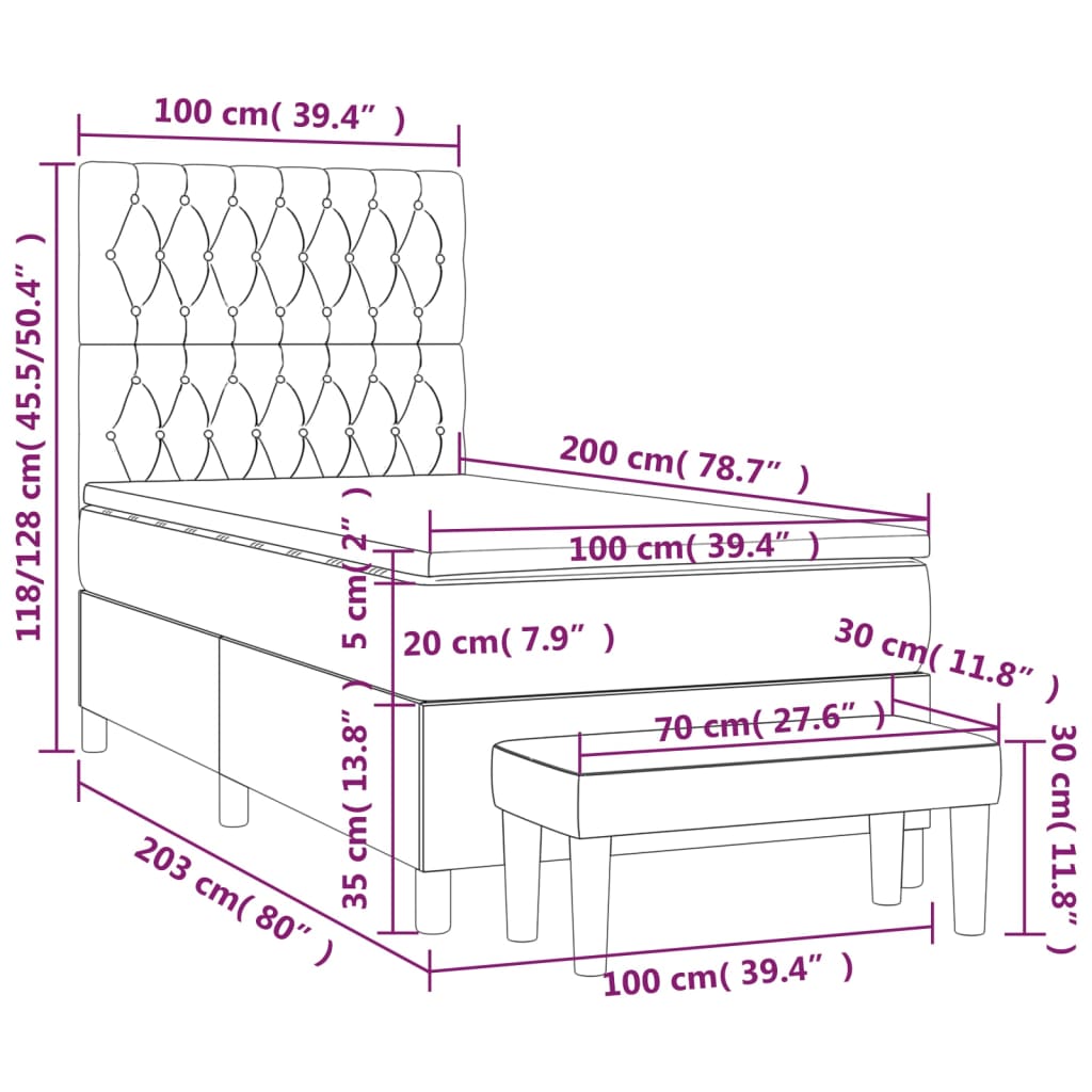 Krevet s oprugama i madracem crni 100 x 200 cm od tkanine