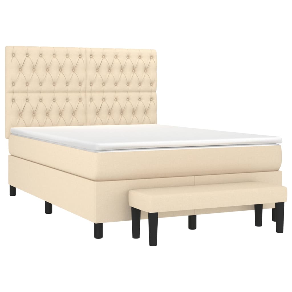 Krevet s oprugama i madracem krem 140 x 190 cm od tkanine